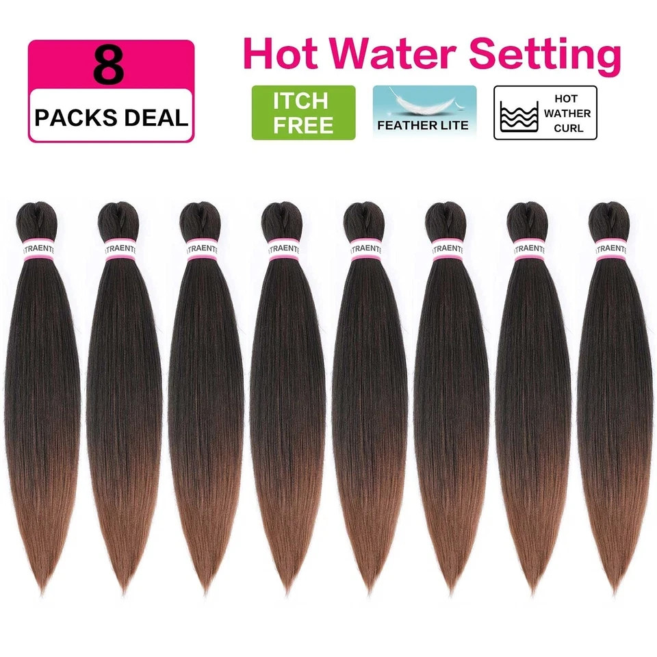 Pre Stretched Braiding Hair,18 Inch 8 Packs Ombre 18 (Pack of 8), T1B/30