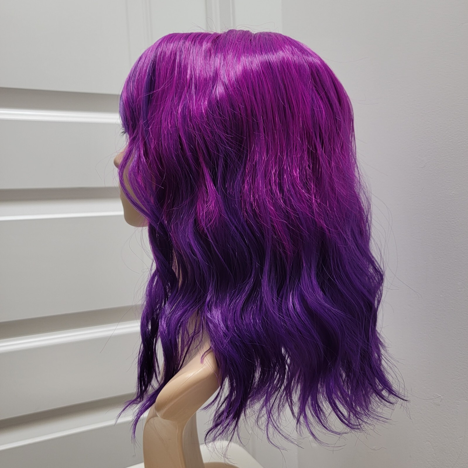 Purple/Violet Wig with Bangs Women’s Synthetic Hair Wavy Good Quality 14″ Sz M-L
