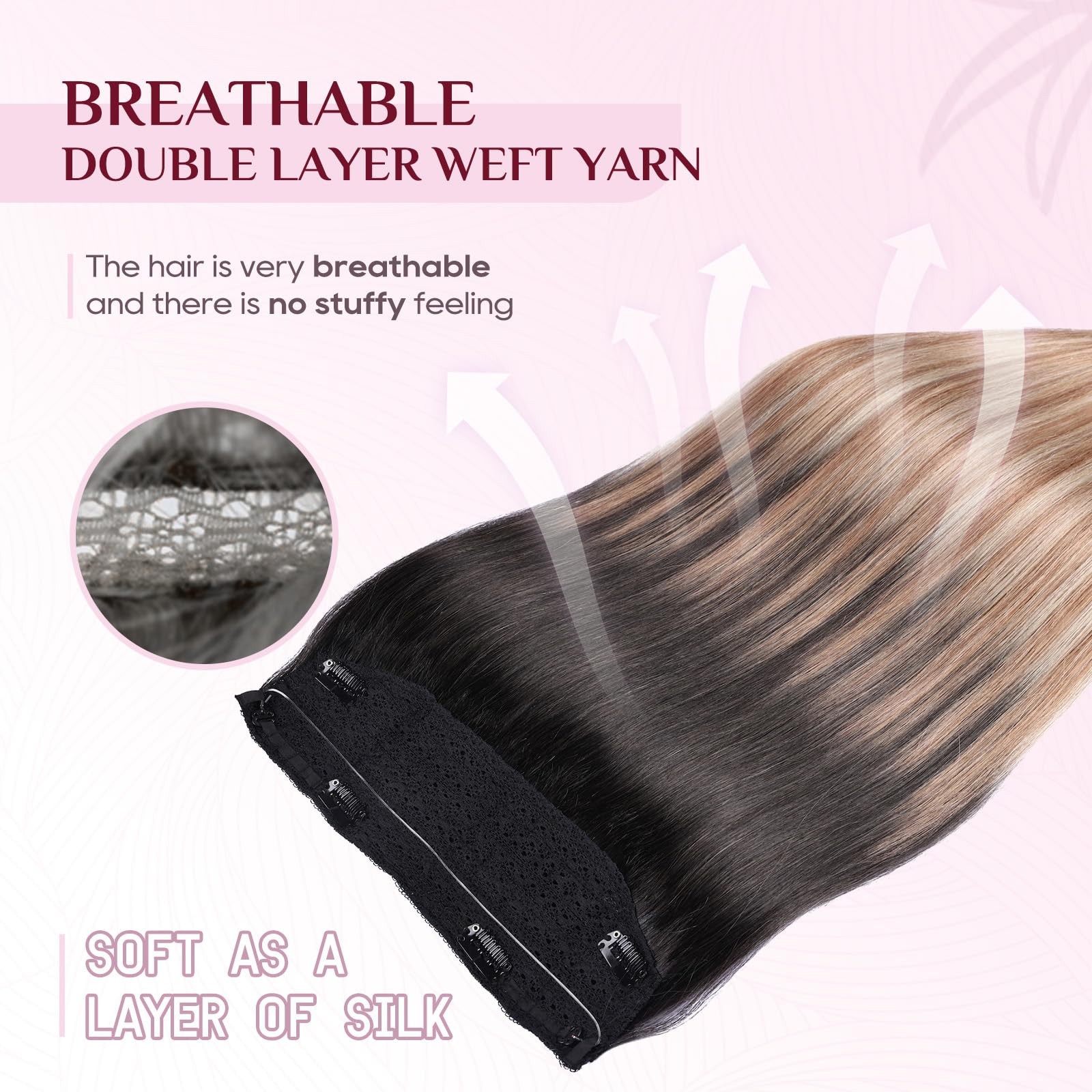 Halo Real Human Hair Extensions Invisible Transparent Wire Adjustable Secure