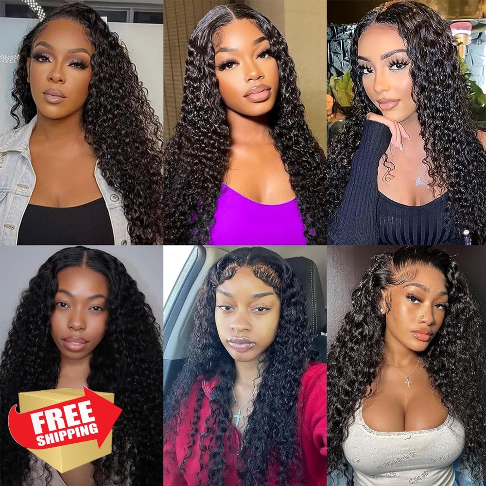 CnumGunm 30 32 34 Inch Deep Wave Human Hair #1b Black FD