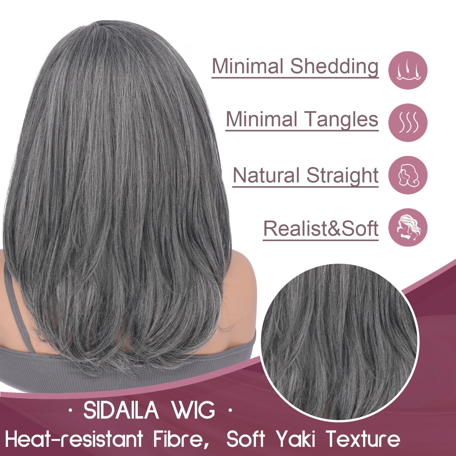 Gray Wig for Women Side Part – Layered Natural Straight Lace Front Wig with S…