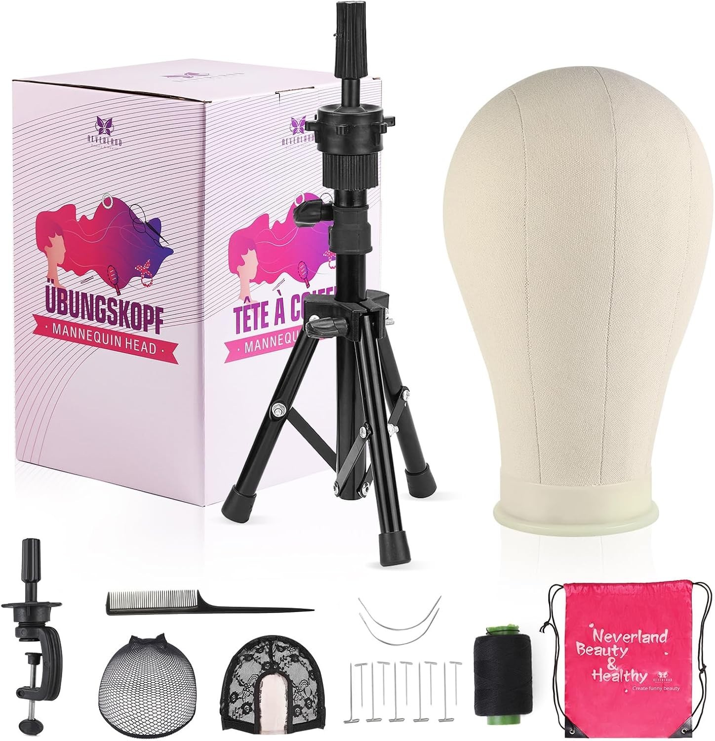 Complete Wig Making Kit: 23-Inch Canvas Head with Tripod & Styling Accessories