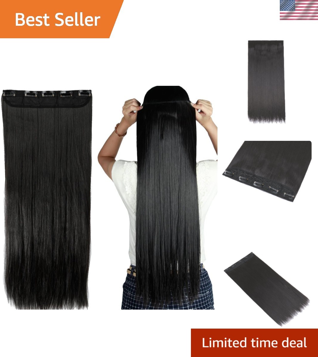 Gorgeous 30” Clip-in Hair Extensions in Natural Black – 5 Secure Clips