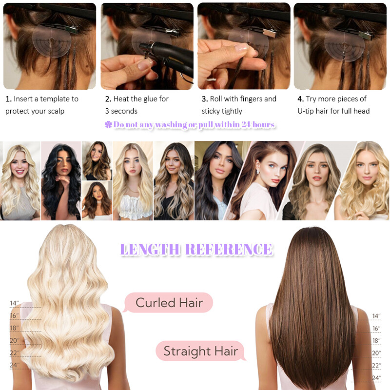 200S Nail U Tip Glue Keration Fusion Russian Remy Human Hair Extensions THICK