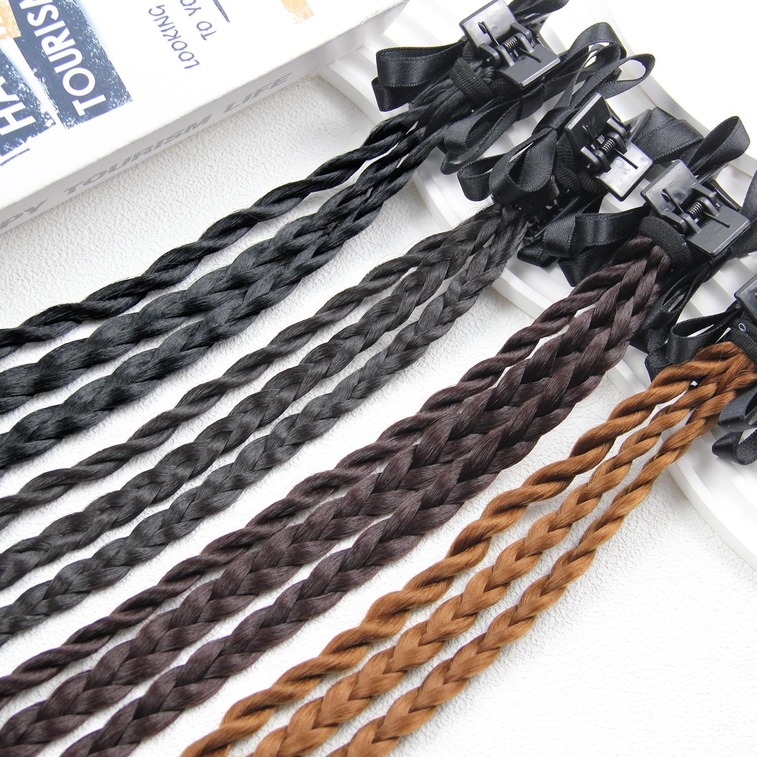 XUENMB 2PCS Long Braided Ponytail Extension Clip in Braid Dark brown