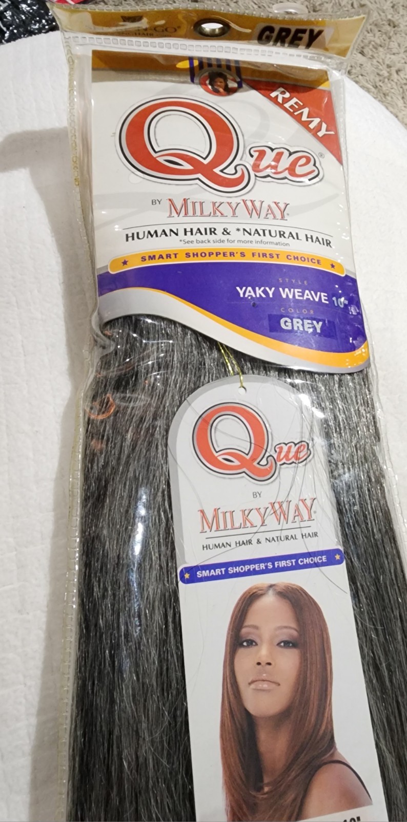 Human Hair & Natural Hair Que by Milky Way Yaky Weave 10″ Grey