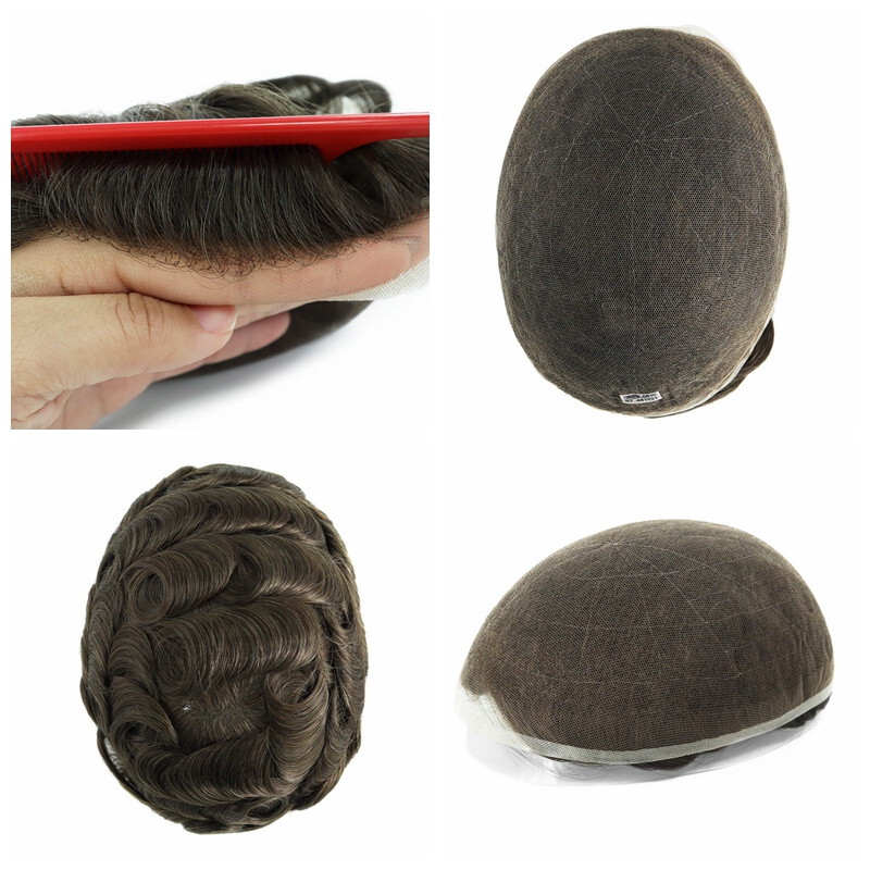 Mens Hair Toupee System Full French Lace Human Hair Medium Density Light Brown#7