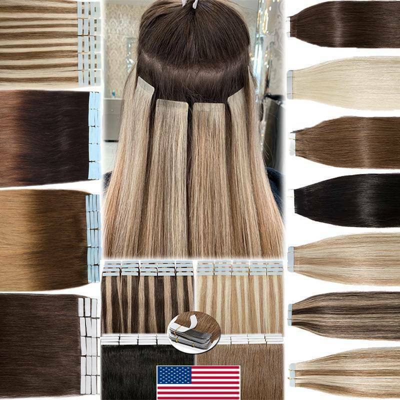 Seamless Tape in Remy Human Hair Extensions Skin Weft Balayage Highlight Hair US