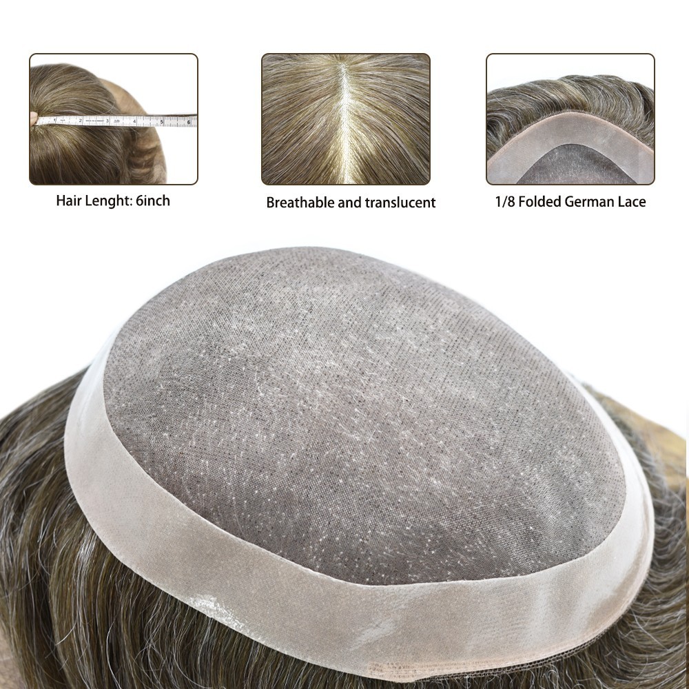 Mens Toupee Hairpiece Fine Mono Hair System Replacements Poly Skin Pu Mens Wigs