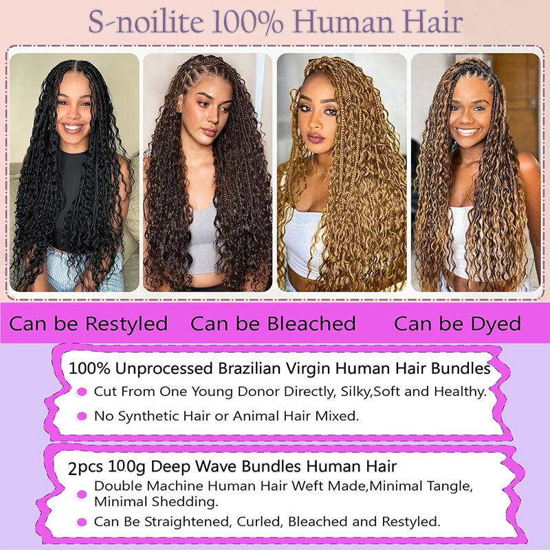 100% Human Hair Deep Wave Bulk Braiding Hair No Weft Micro Crochet Water Wave US