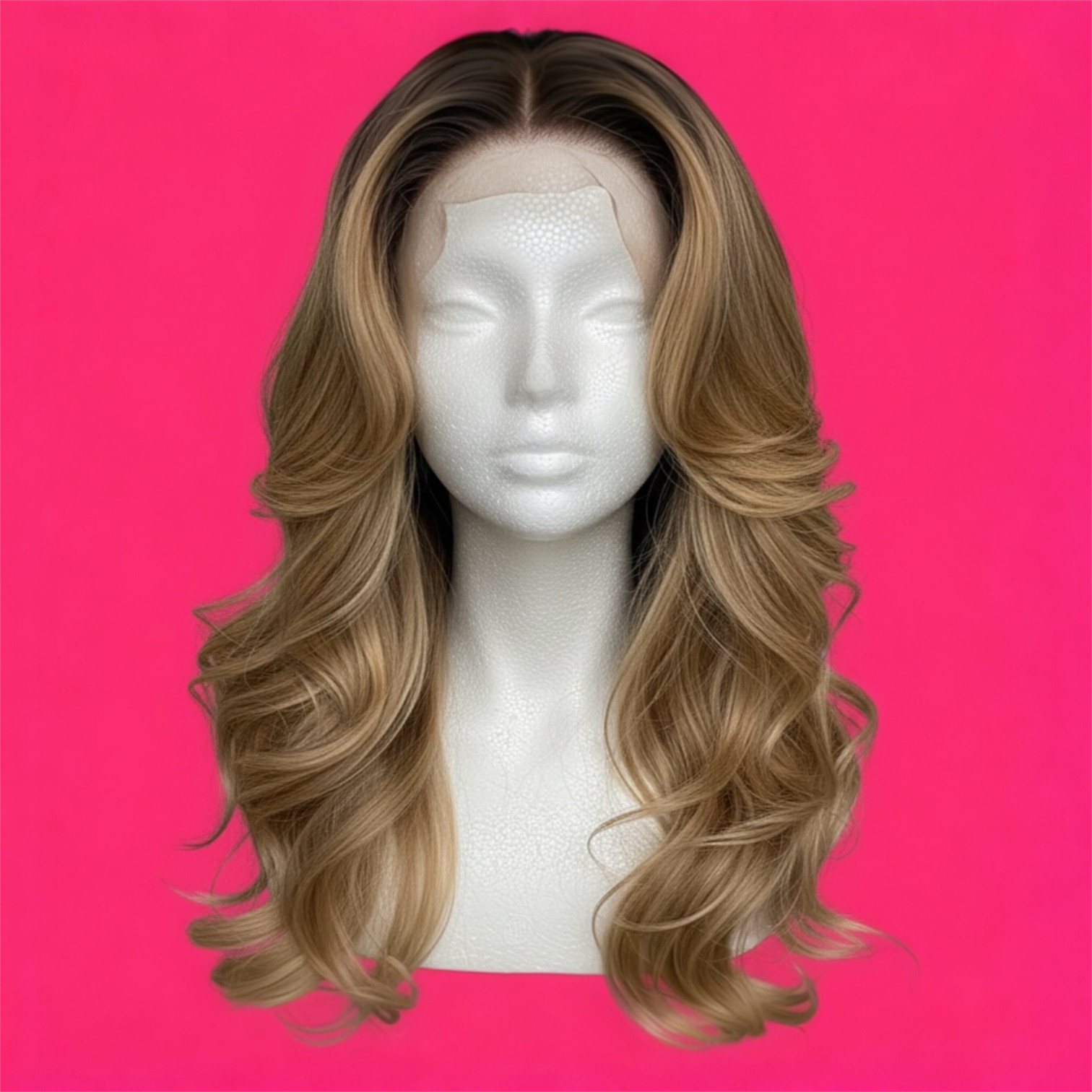 Ombré Honey Blonde Heat Resistant Wavy Natural Look Lace Front Wig 18 inch Wig