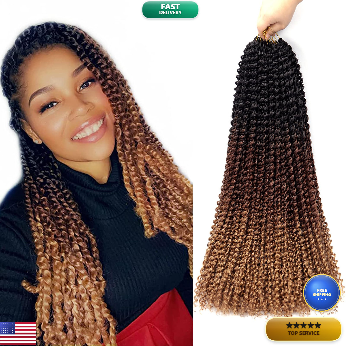 Dorsanee Ombre Passion Twist Hair 22 Inch 7 Packs Water Wave Crochet Hair Long
