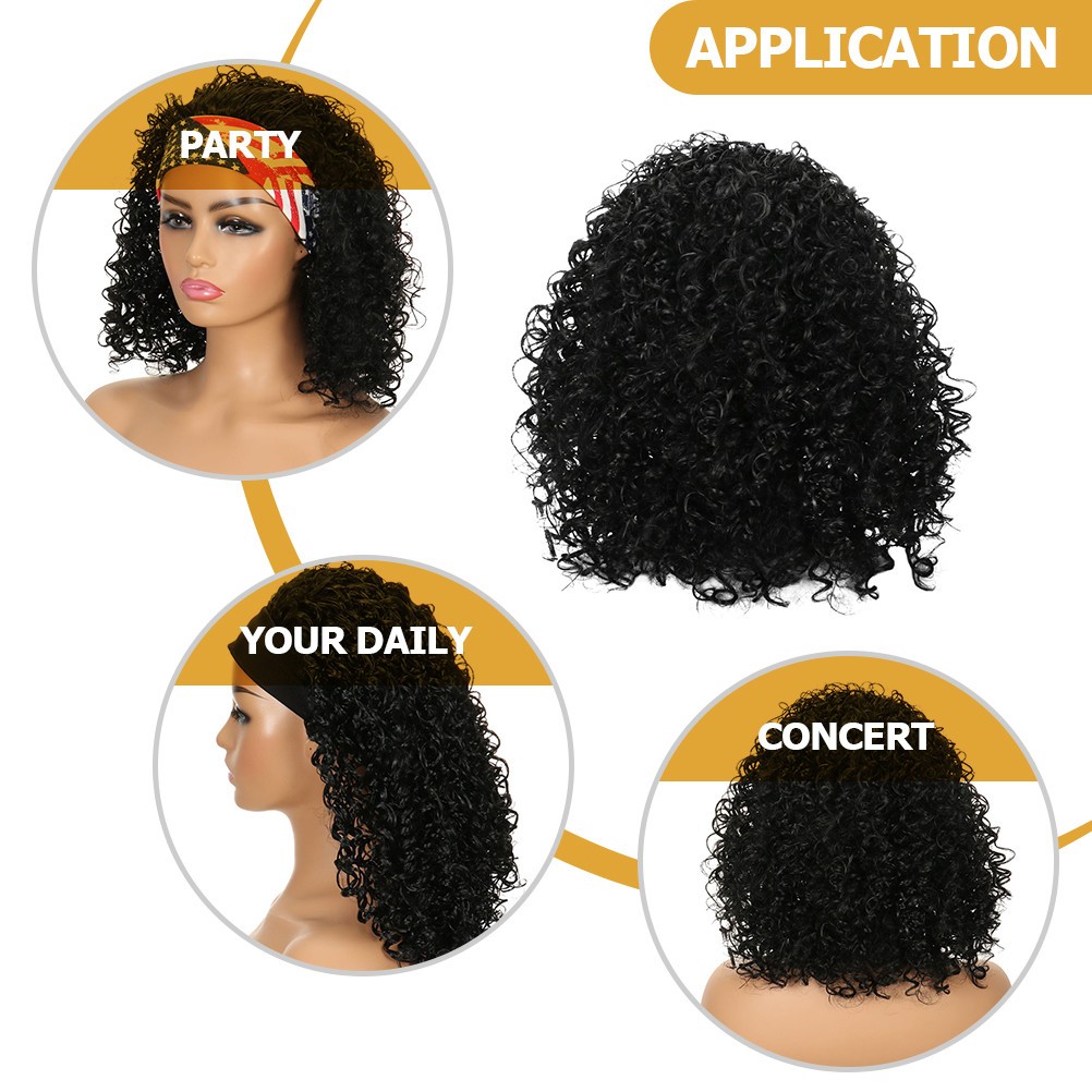 Headband Wig High Temperature Wire Black for Women Party 1Pack 16 Inches