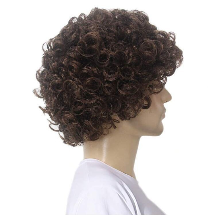 Mens Wig Short Curly Brown Synthetic Hair 12 Inch Natural Looking Daily Wear US