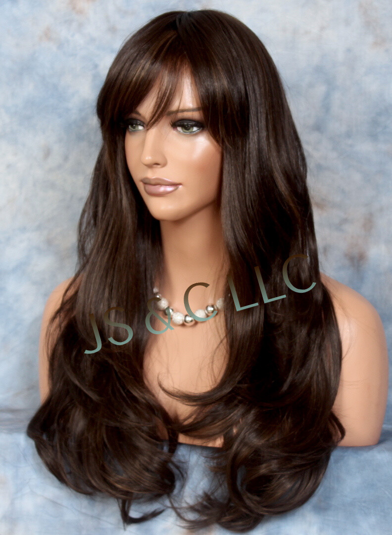 Human Hair Blend Full Wig Long slightly wavy bangs Heat OK WBKT 4-27