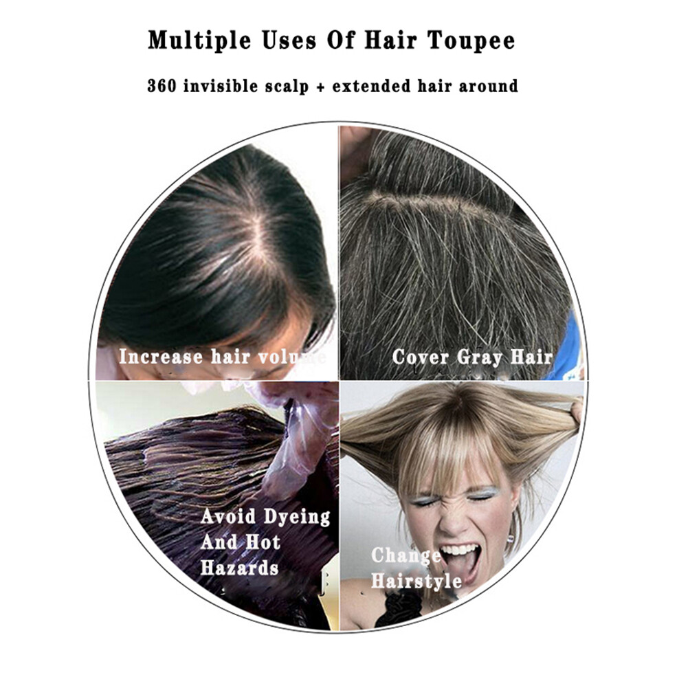 100% Human hair 5*8 Toupee Hair Extension Clip in Topper hair with bangs straigh