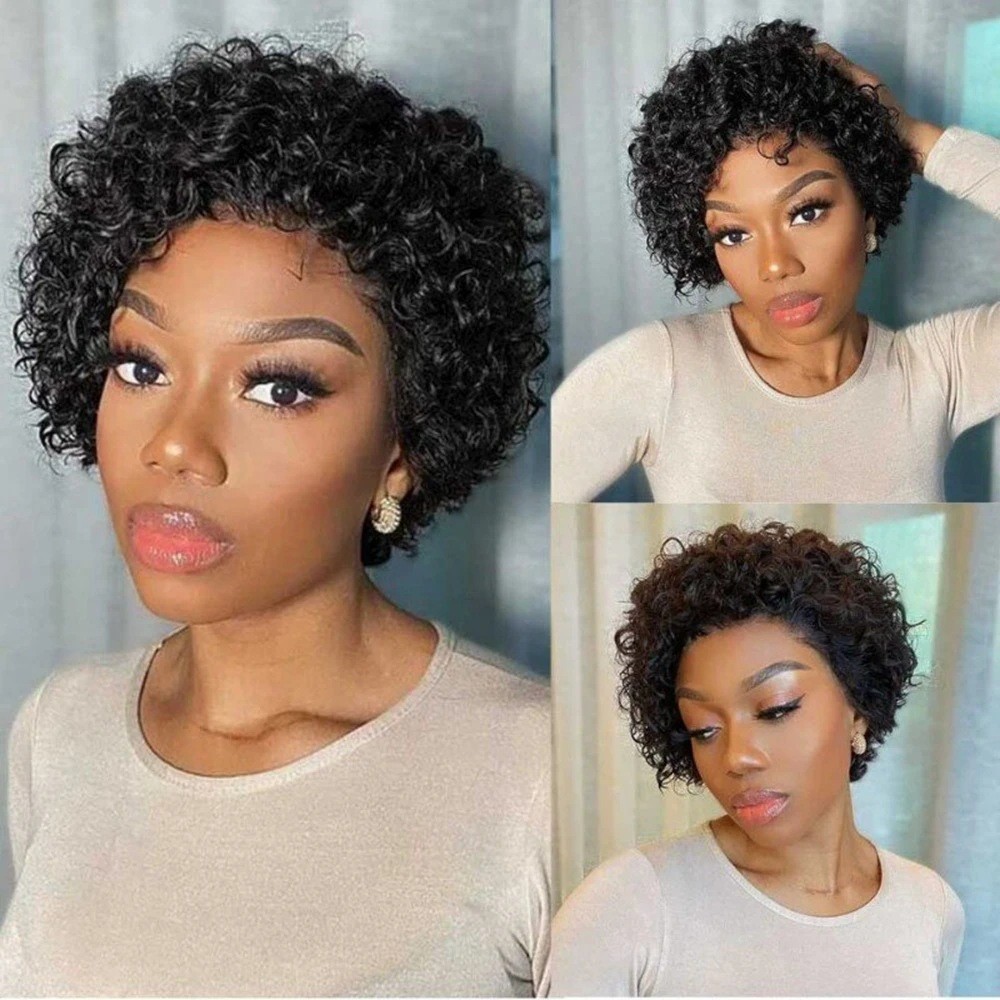 6 Inch Pixie Cut 13×1 Lace Front Wig 100% Human Hair Curly Wig 150%/180% Density