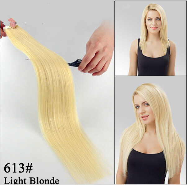 Tape in Human Hair Extensions 613 Light Blonde PU Skin Weft 20 inch 40pcs 100G