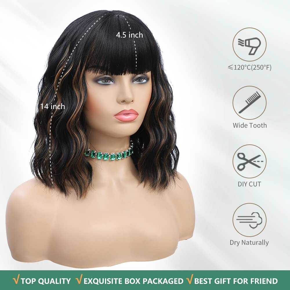 Gorgeous Shoulder-Length 14-Inch Curly Wig with Bangs – Perfect for Any Occasion