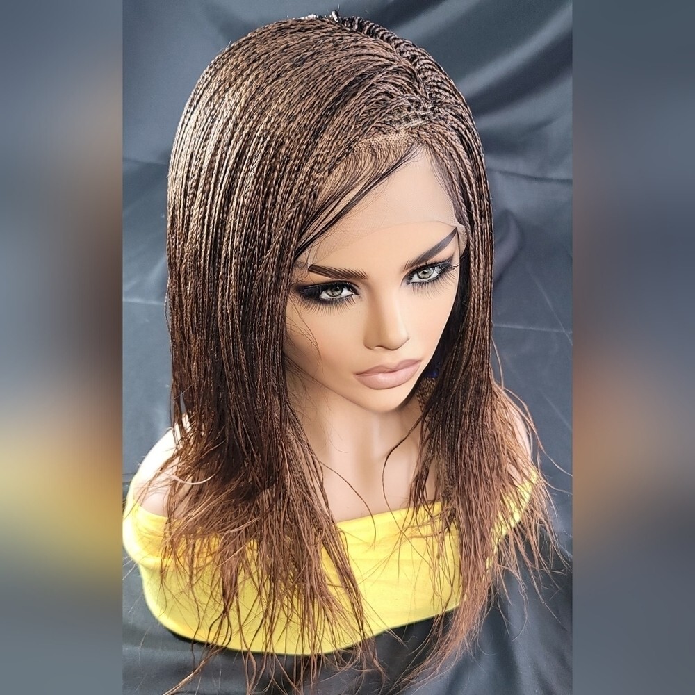 Braided Wig Full Lace Glueless Micro Braids 16” Auburn Ombre Handmade NWT Short