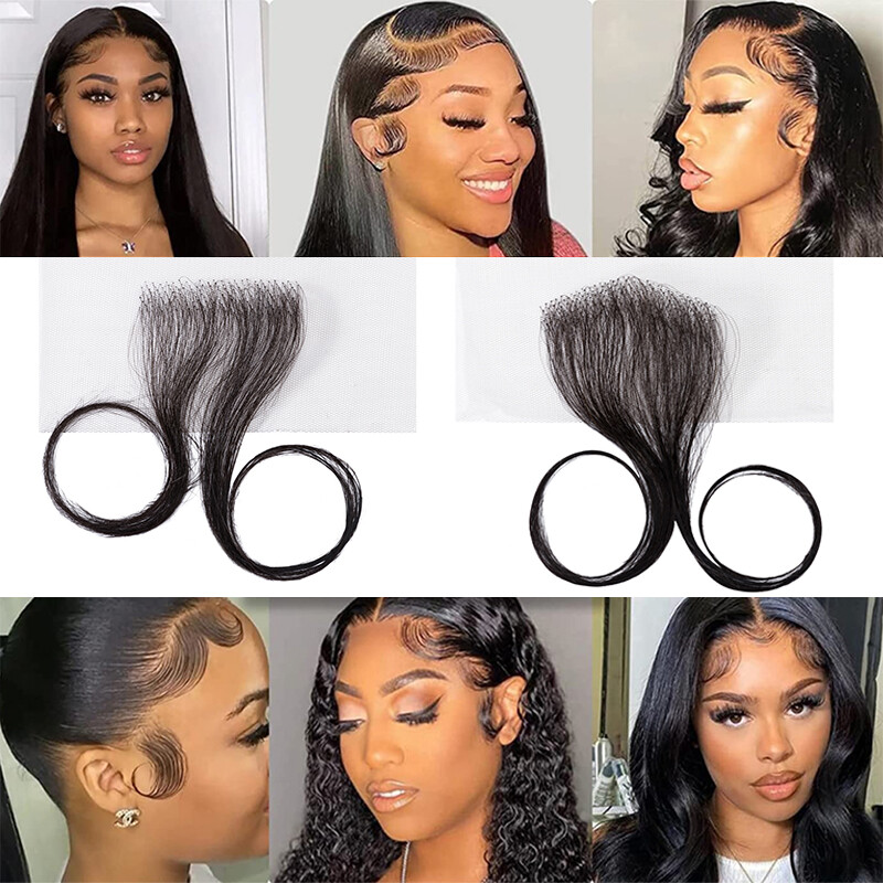 Edges Hair Swiss Lace Baby Hair Stripes Pieces 100% Human Hair Extensions #Black