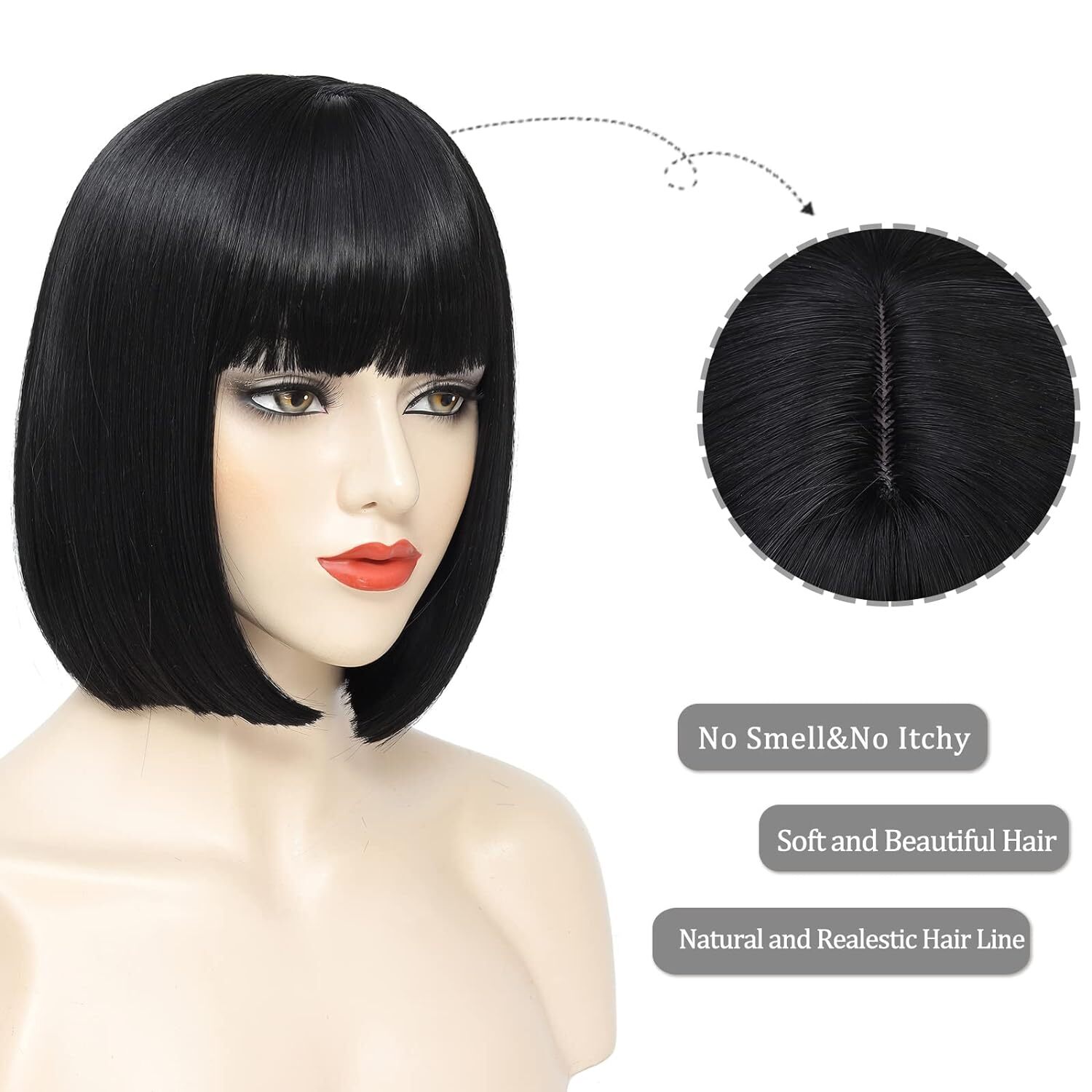 13″ Black Bob Wig with Bangs Short Bob Wigs Women Short Black Wig Heat Daily USA