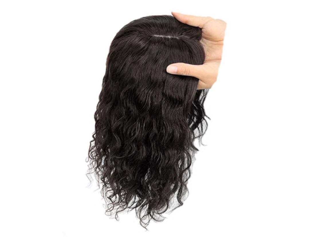 100% Real Human Hair Mono Curly Wavy with Bang Women’Topper Hairpiece Top Piece