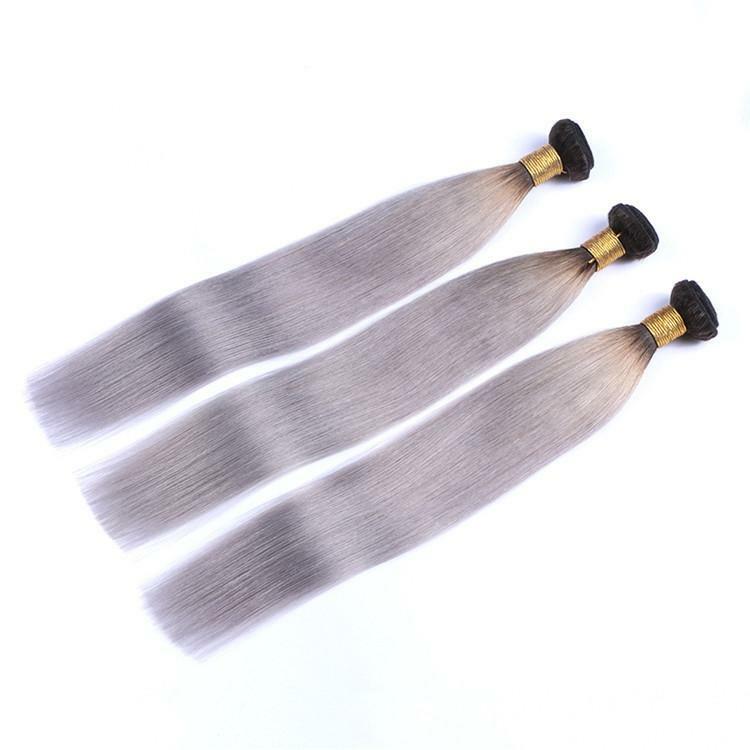 12AA BRAZILIAN VIRGIN HUMAN HAIR 1B#/GREY OMBRE SILKY STRAIGHT 1/2/3/5/5BUNDLES