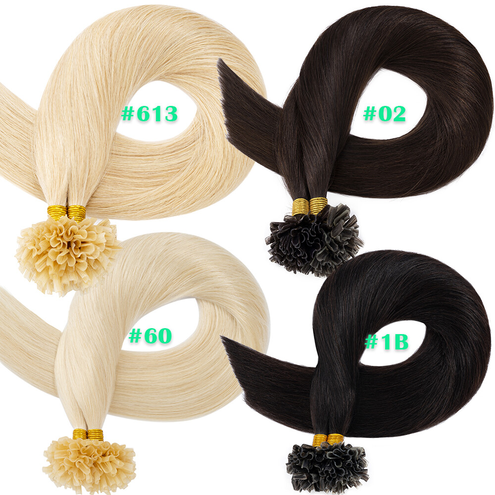 Fusion U Nail Tip Keratin Human Hair Extensions Remy Pre Bonded Glue 100G 12-24″