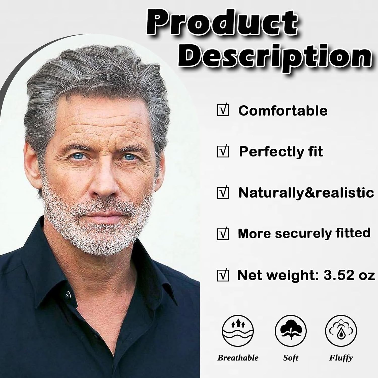 Grey Men’s Wig,Old Man Wig Side Part Heat Resistant Natural Layered Synthetic…