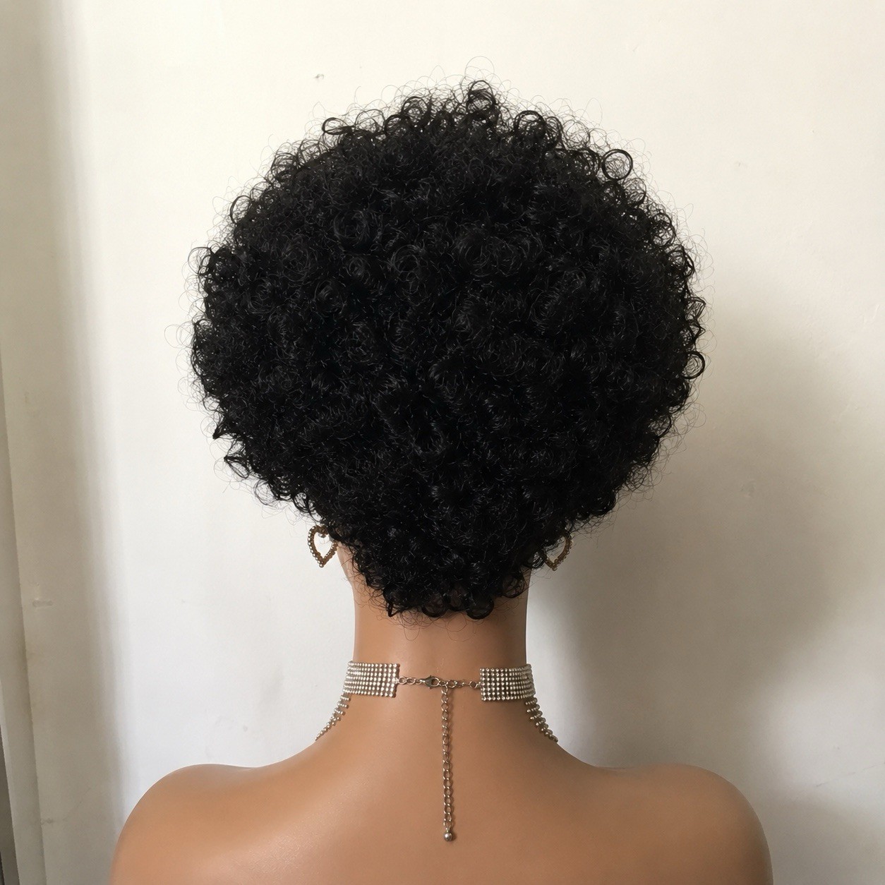 Short Afro Curly Black Color Pixie Cut human hair Wig for African American Women