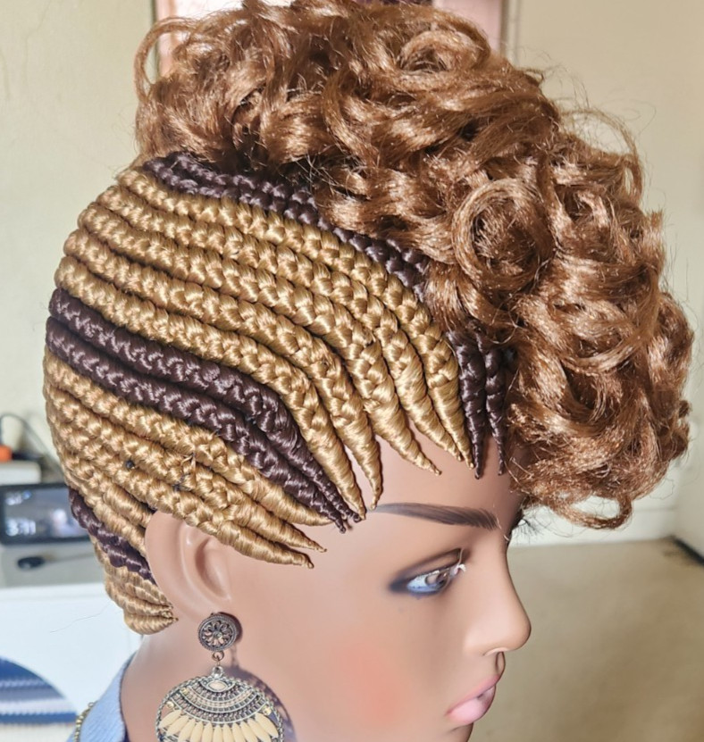 Fully Hand Braided box curly Mohawk braids cornrow wig Brown/Dark brown