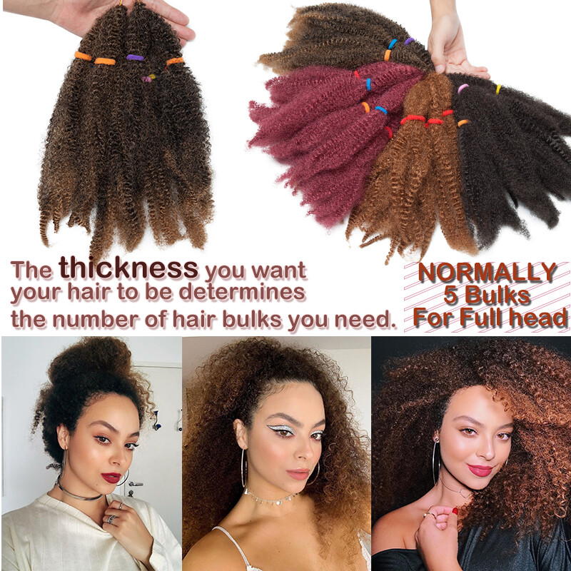 Afro Kinky Bulk Hair Extensions Curl Twist Crochet Braids 100% Natural As Human