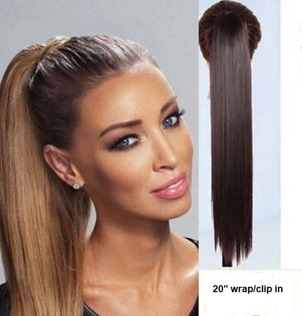 Thick Ponytail Long Clip in Hair Extension  Dark Brown Hairpiece 20″ 