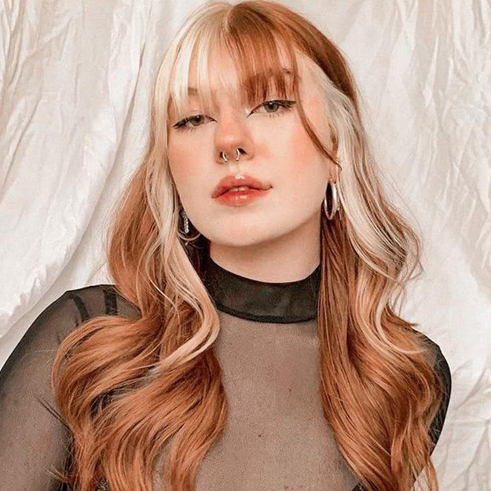 Blonde and Copper Synthetic Wigs Long Wavy Curly with Bangs for Cosplay and P…