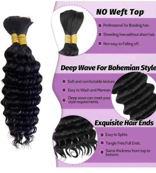 Human Hair For Braiding 100gm 18inch Deep Wave Bulk(2bundles/pack)Reg Price$70