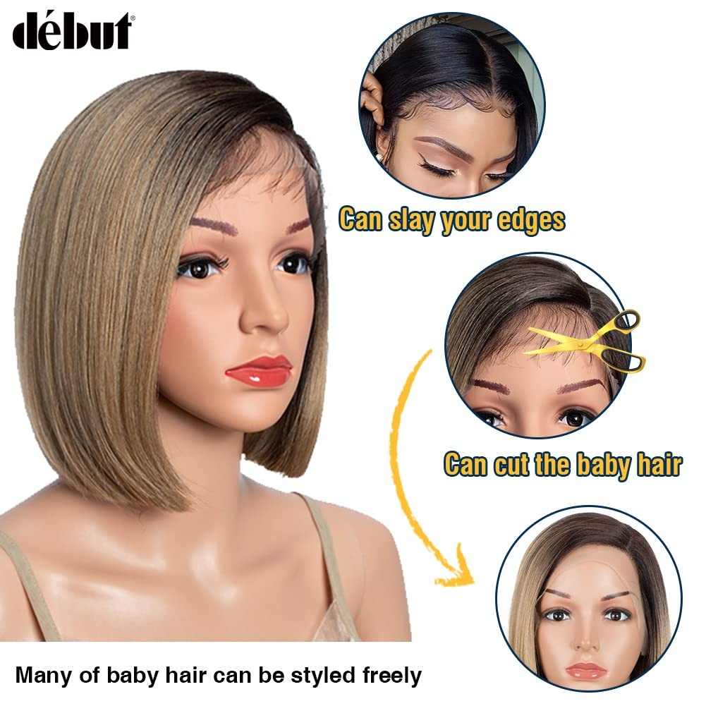 Début Dbut Short Bob Asymmetrical Wigs Ear To Ear Lace Front Baby Hair