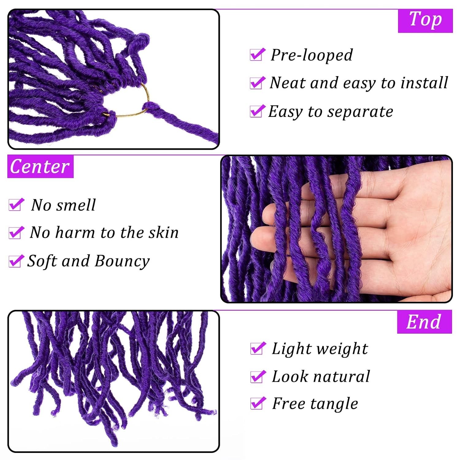 24 Inch Purple Faux Locs Crochet Braids – 2 Packs of Soft Curly Hair Extensions