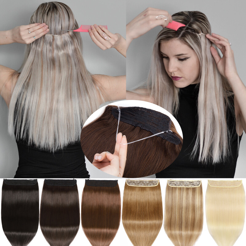 Balayage Thick Wire In Real Human Hair Extensions Hidden Headband One Piece Weft