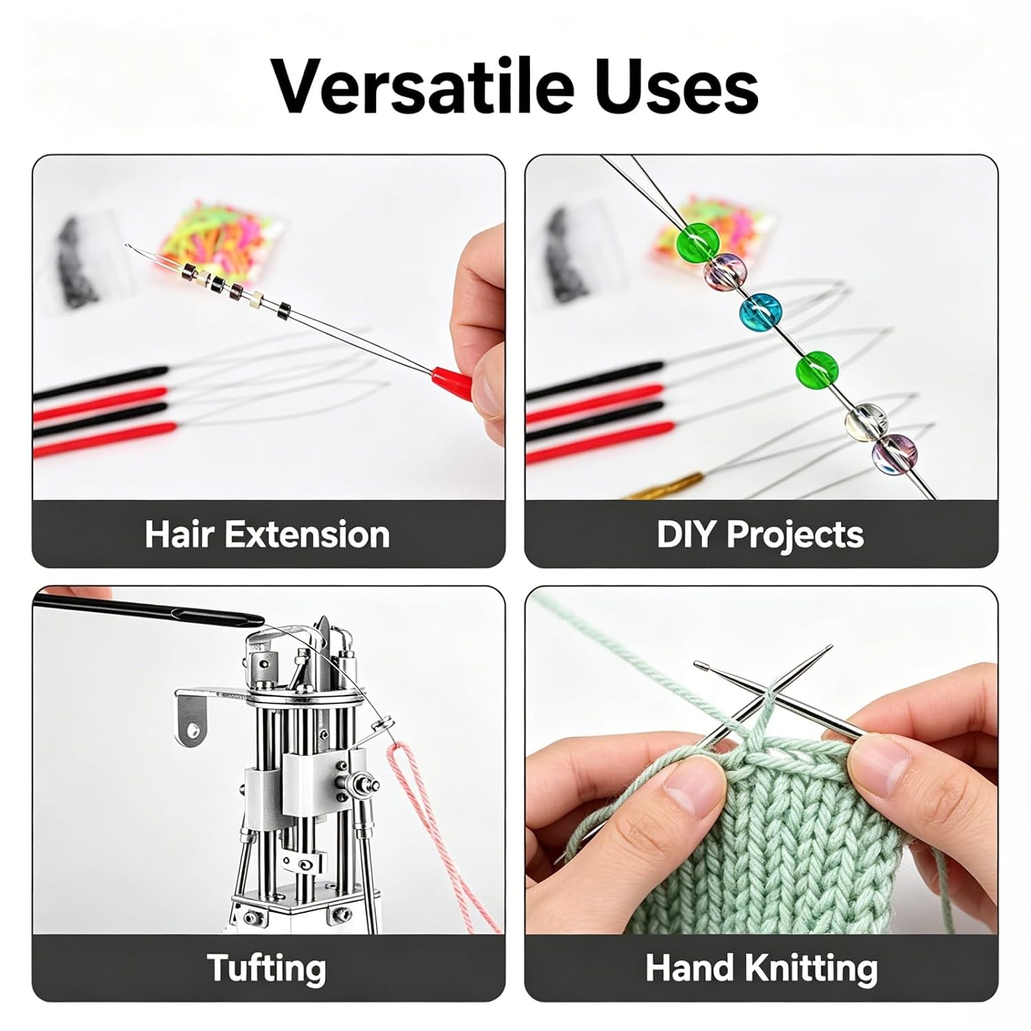 Hair Extension Loop Threader, 10 Pc Dual-Color Pulling Needle Set,