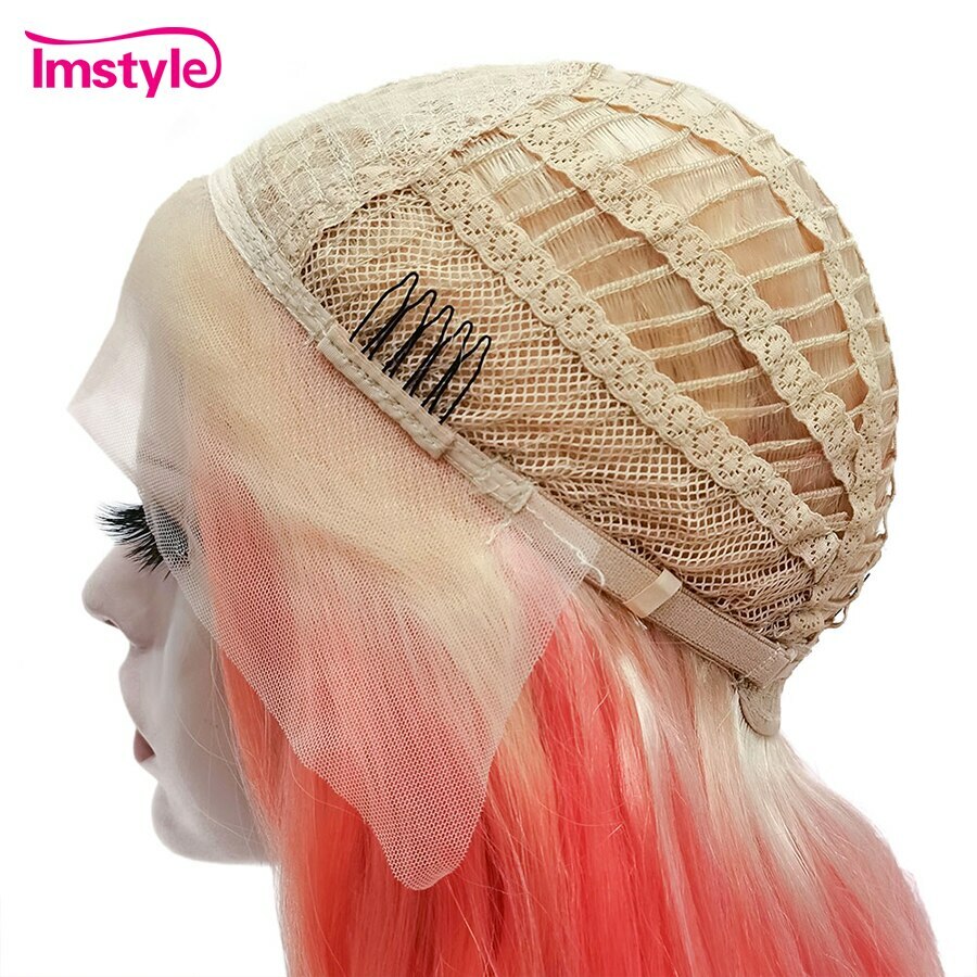 Ombre Orange Red Wigs Women Synthetic Lace Front Wig Heat Fiber Glueless Long