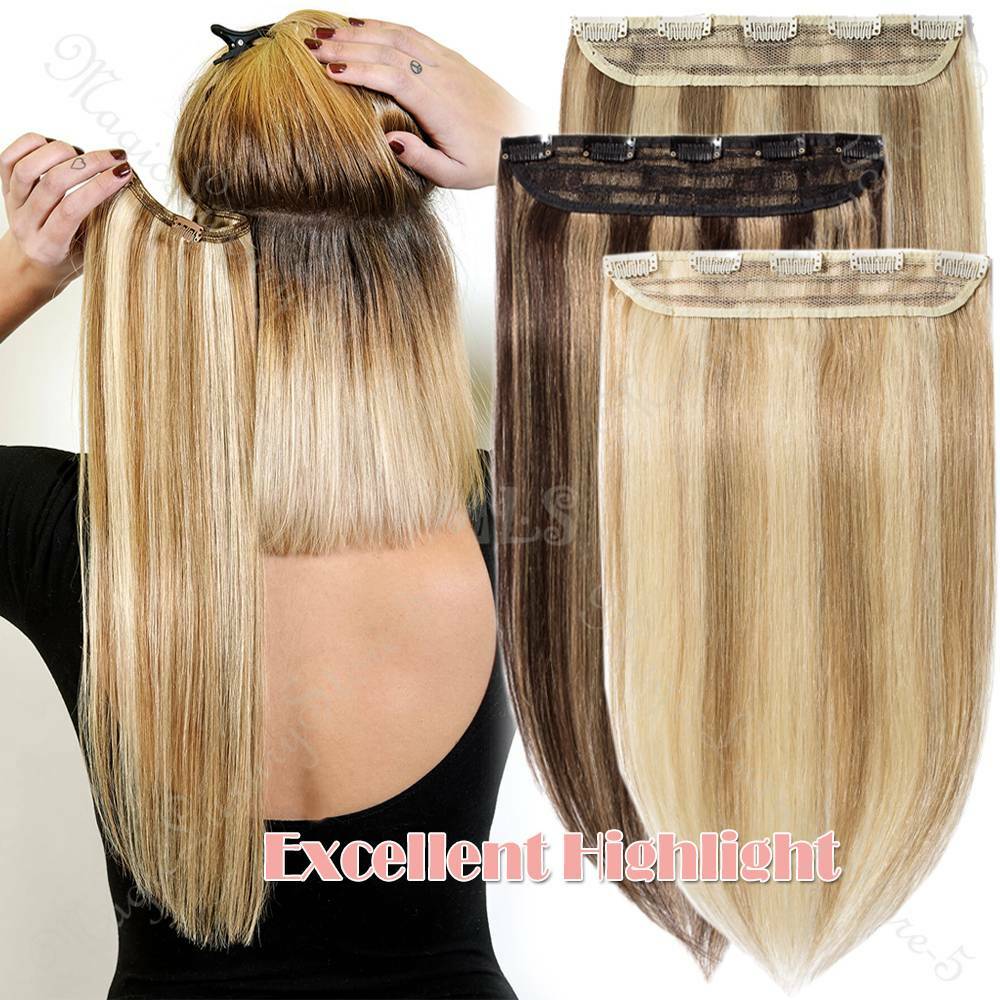 One Piece 100% Real Clip In Remy Human Hair Extensions Highlight 3/4 Full Head F