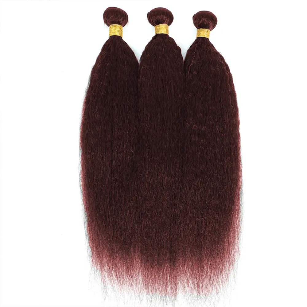 Color 33 Auburn Yaki Straight Bundles Human Hair Reddish Brown Kinky Straight
