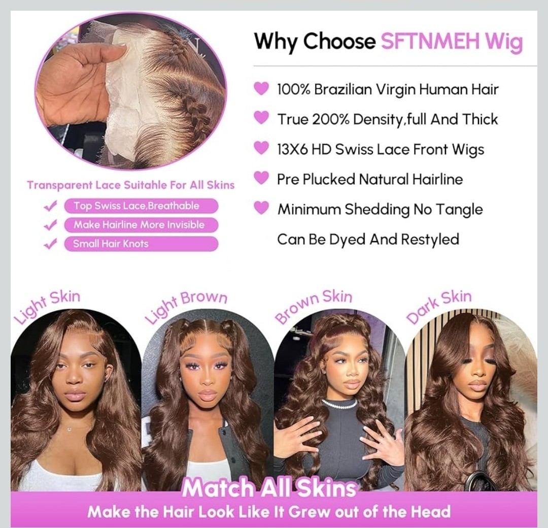 30 Inch Chocolate Brown Lace Front Wig 13×6 Body Wave 200 Density Hd Lace Front