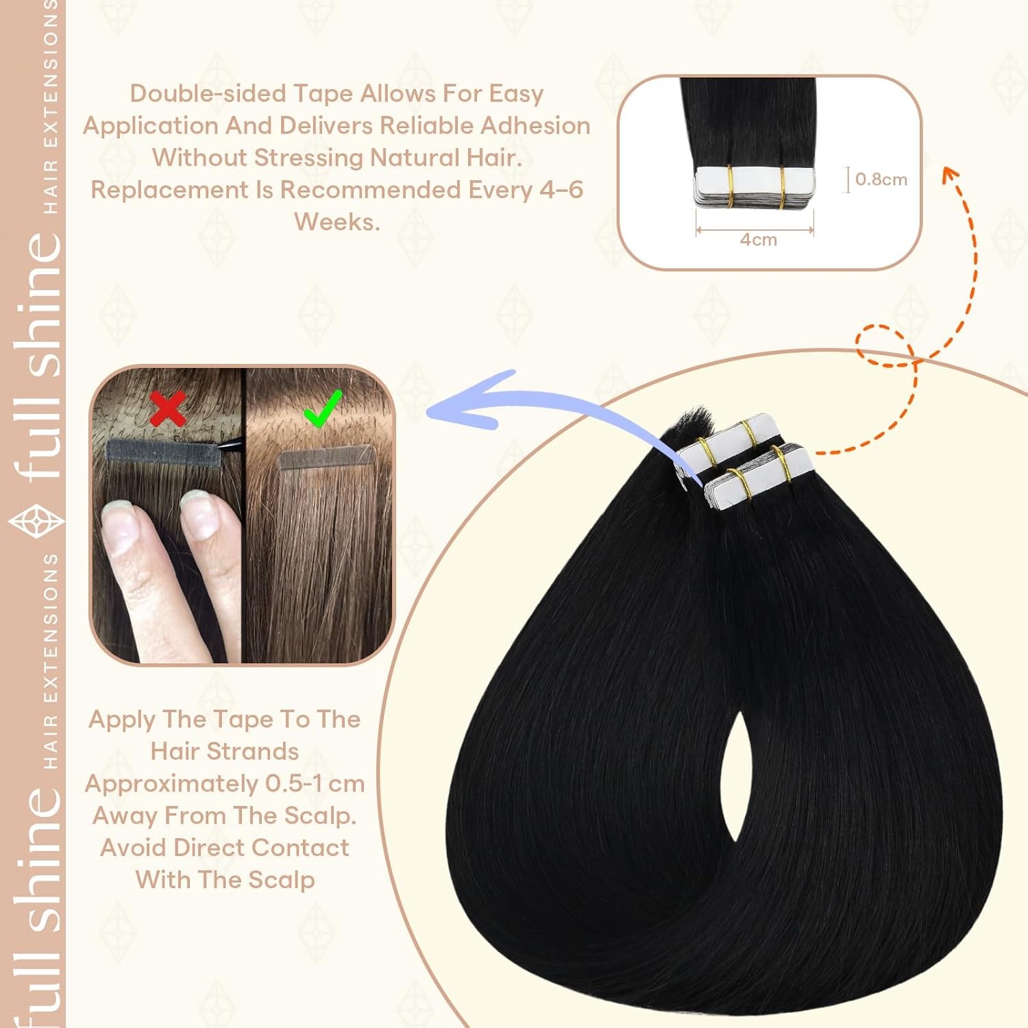 Tape in Hair Extensions Human Hair Color 1 Jet Remy Invisible