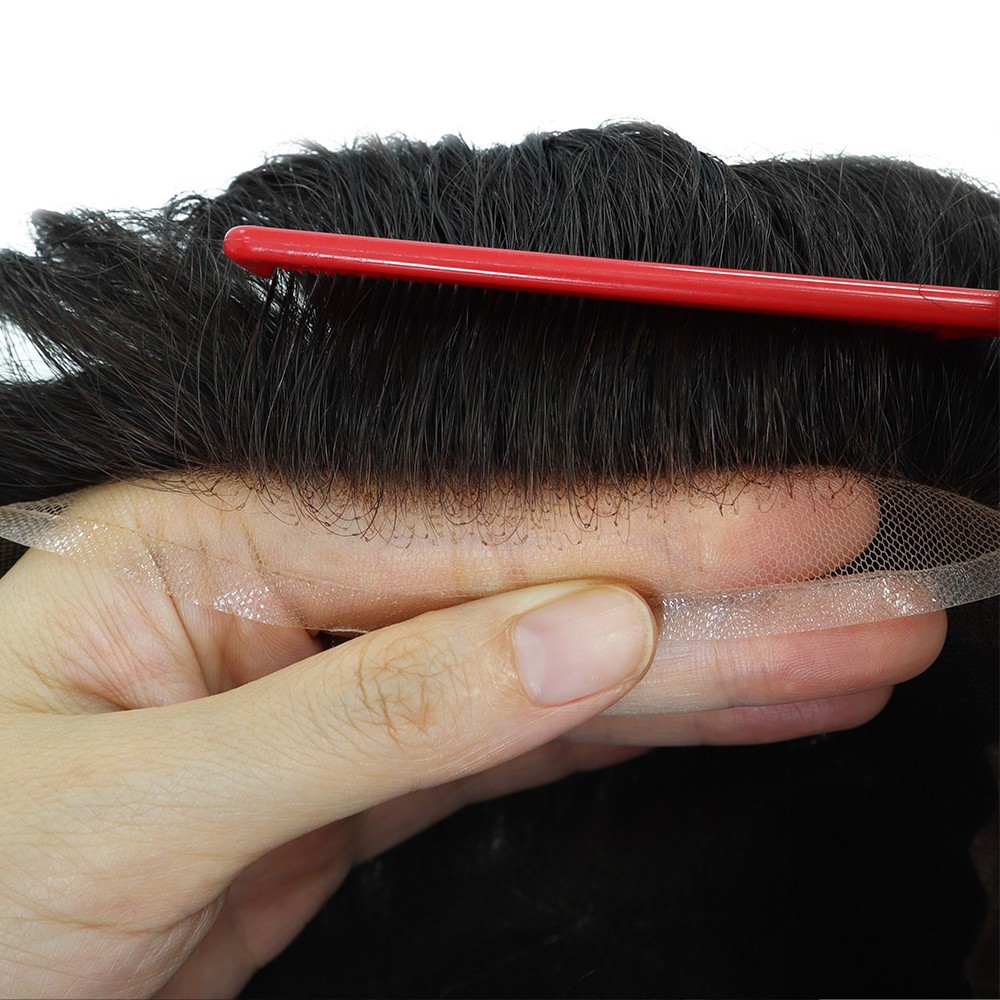 Toupee for Men Human Hair French Lace Hairpiece Off Black Hair System Q6 6X8 #1B