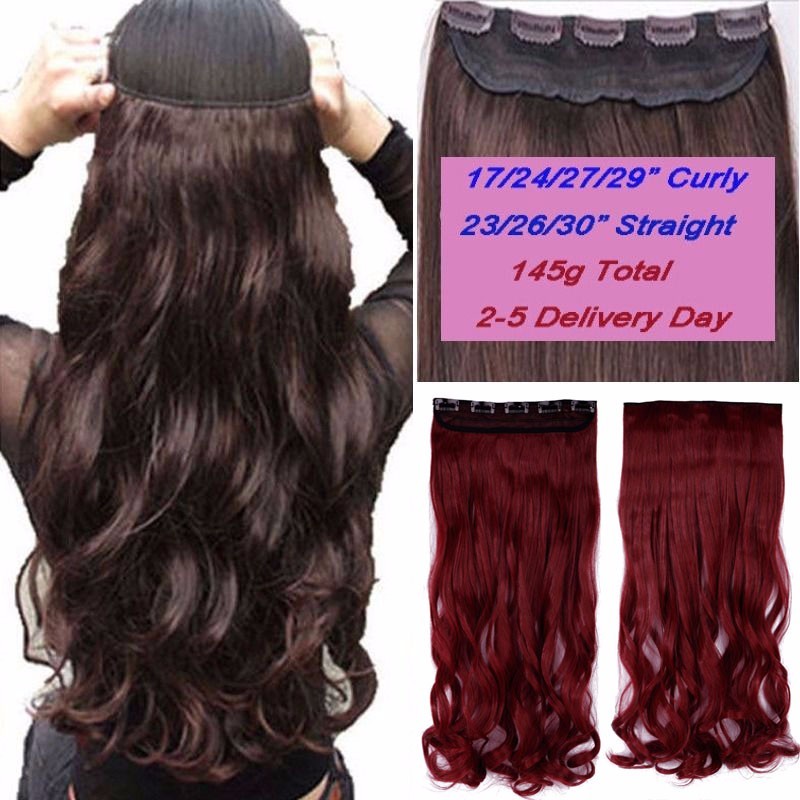 One Piece(5 Clips) Clip in Hair Extensions Full Head Balayage Curly Hairpiece US