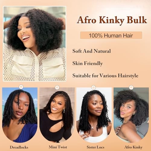 Spring Twist Hair Afro Kinkys Bulk Human Hair 10 Inch（1Pack） Natural Black