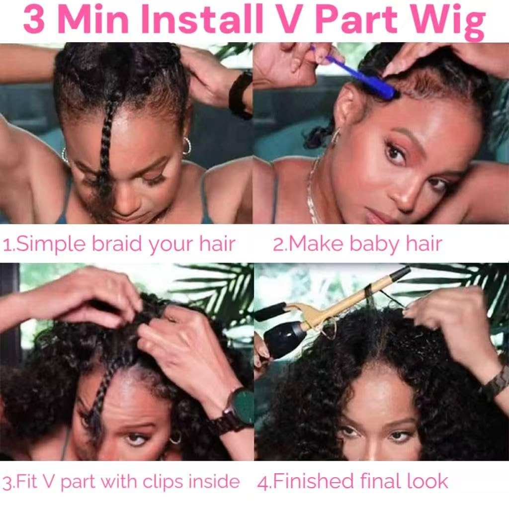 V Part Wig Human Hair Kinky Curly Half Wig for Black Women Curly V Part Wig