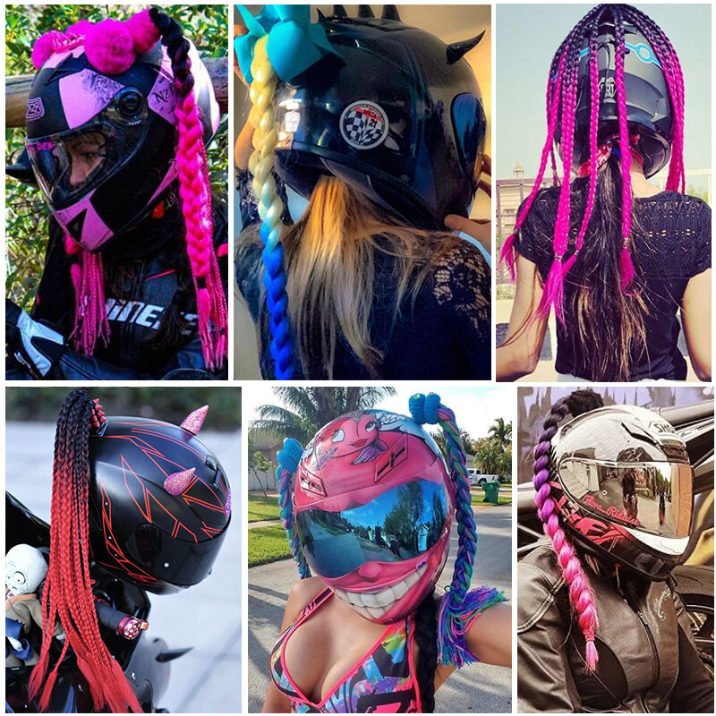 1Pcs Gradient RED Ramp Helmet Braid Ponytail Hair Pigtail For Motorcycle Bike US